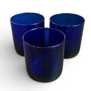 Vintage Libbey Metropolitan Cobalt Blue Round Bottom Rock Glasses Set Of 3